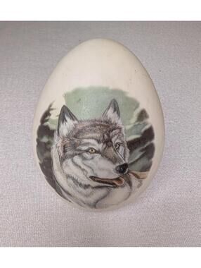 Eggzakly Handcrafted Bisque Porcelain Egg, Wolf Design, 2-3/4" Tall